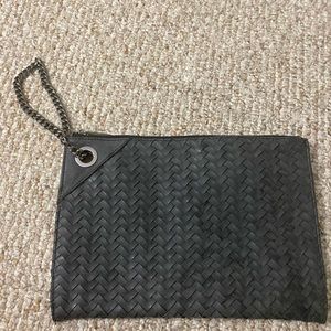 Dark gray/ black woven clutch with chain